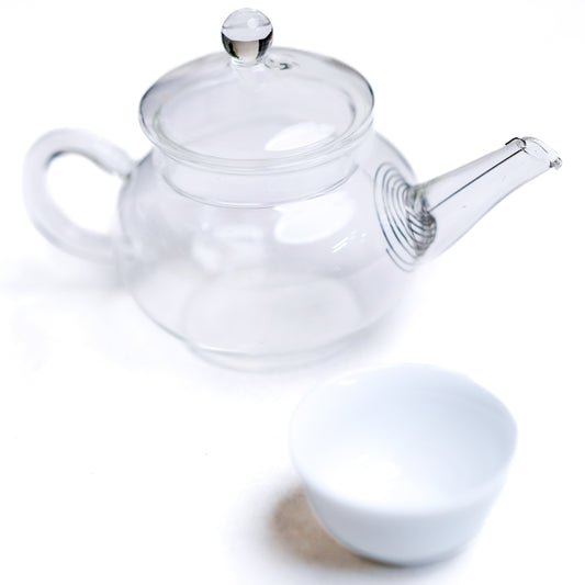 Personal Mini Glass Tea Pot + Small Ceramic Cup Set (250ml/8oz)